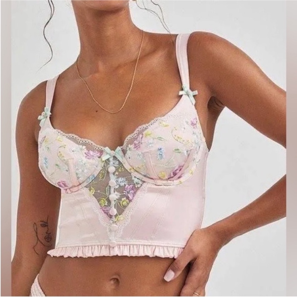 For Love And Lemons Pink Floral Crop Top